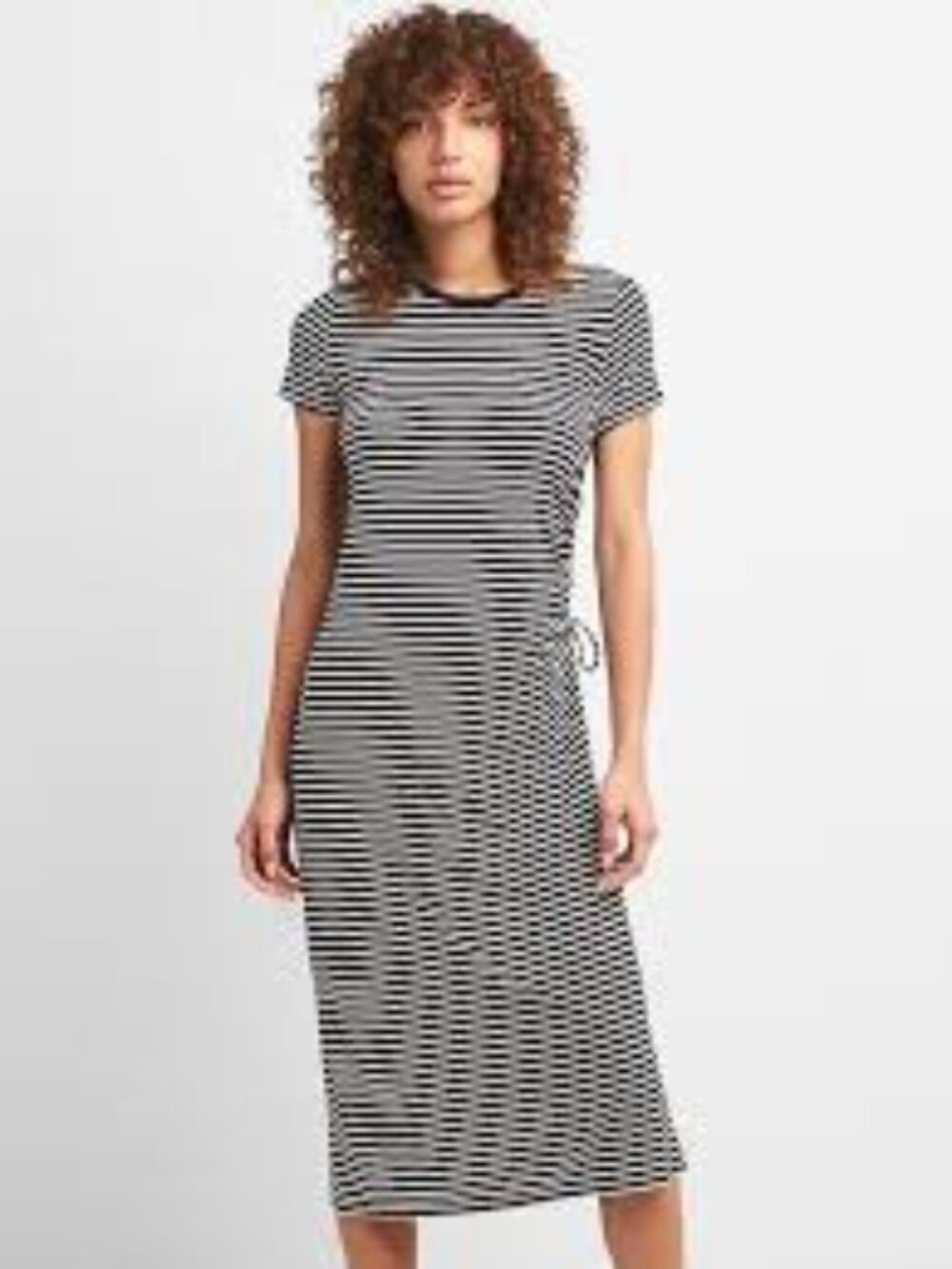 GAP Jersey T Shirt Dress Ruched Midi Maxi Short Sleeve Stripe Preppy Petite XS
